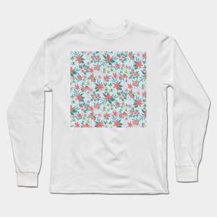 Red Winter Floral Design Long Sleeve T-Shirt